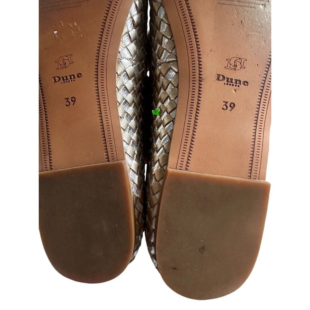 Dune London Metallic Woven Leather Ballet Flats 39 8.5 Gold Coquette Preppy Bow - Picture 9 of 10